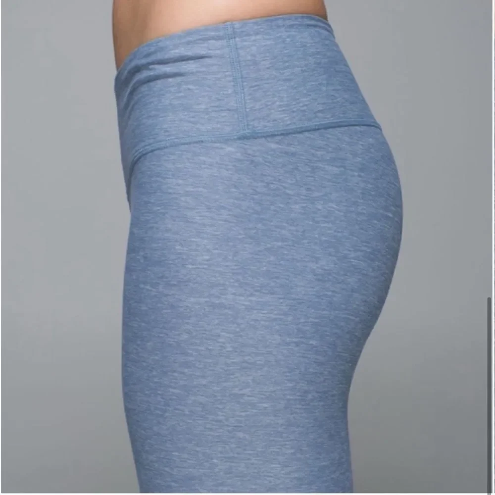 Lululemon Wunder Under Crop Legging Heathered Denim Blue 10 FLAW